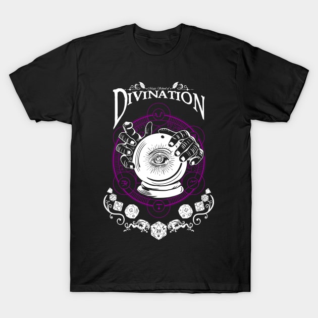 Divination - D&D Magic School Series: White Text T-Shirt by Milmino